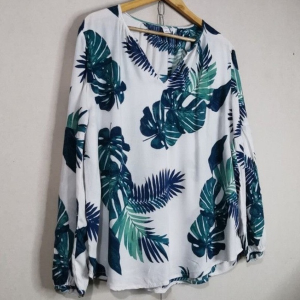 Women’s Tropical Palm Leaf Top Blouse Long Sleeve Large